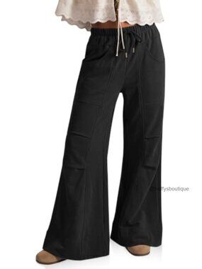 Womens Wide Leg Flare Lounge Sweatpants Cotton Blend Drawstring Pants